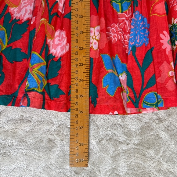 J Crew Floral Cotton Swing Dress Red Boho Tiered Womens M Resort Vacation Chic - Picture 10 of 14